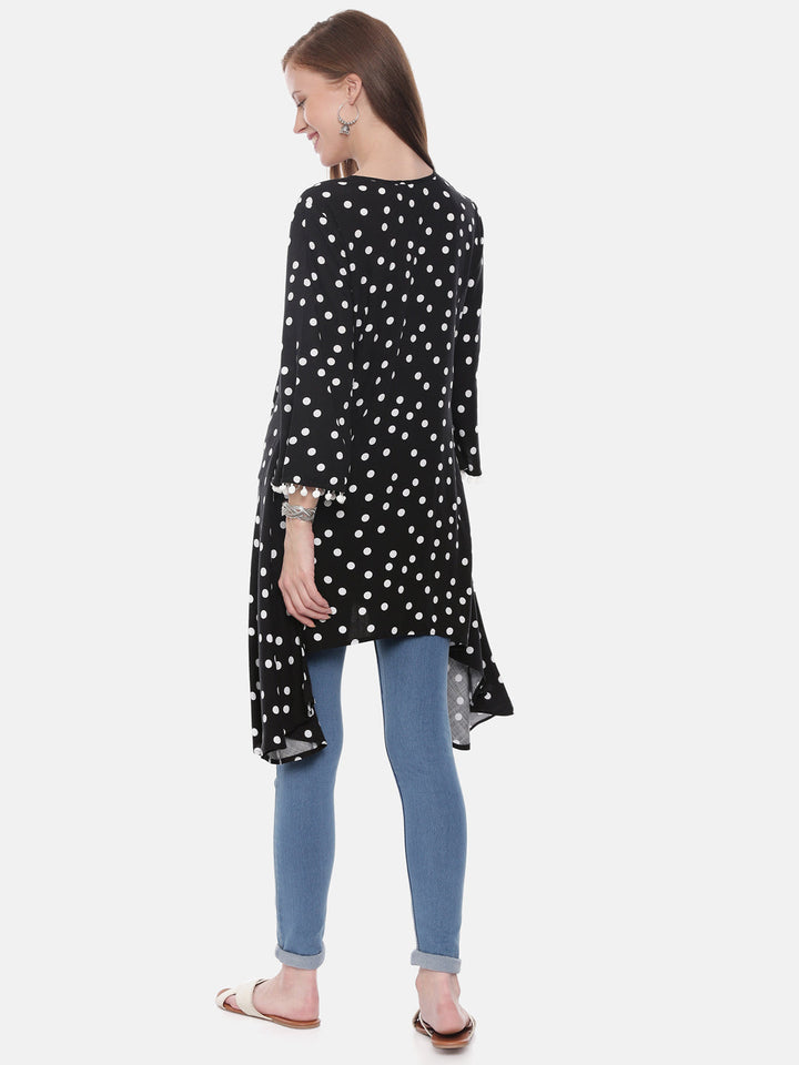 Neerus Black rayon printed high-low kurta - detail view 2