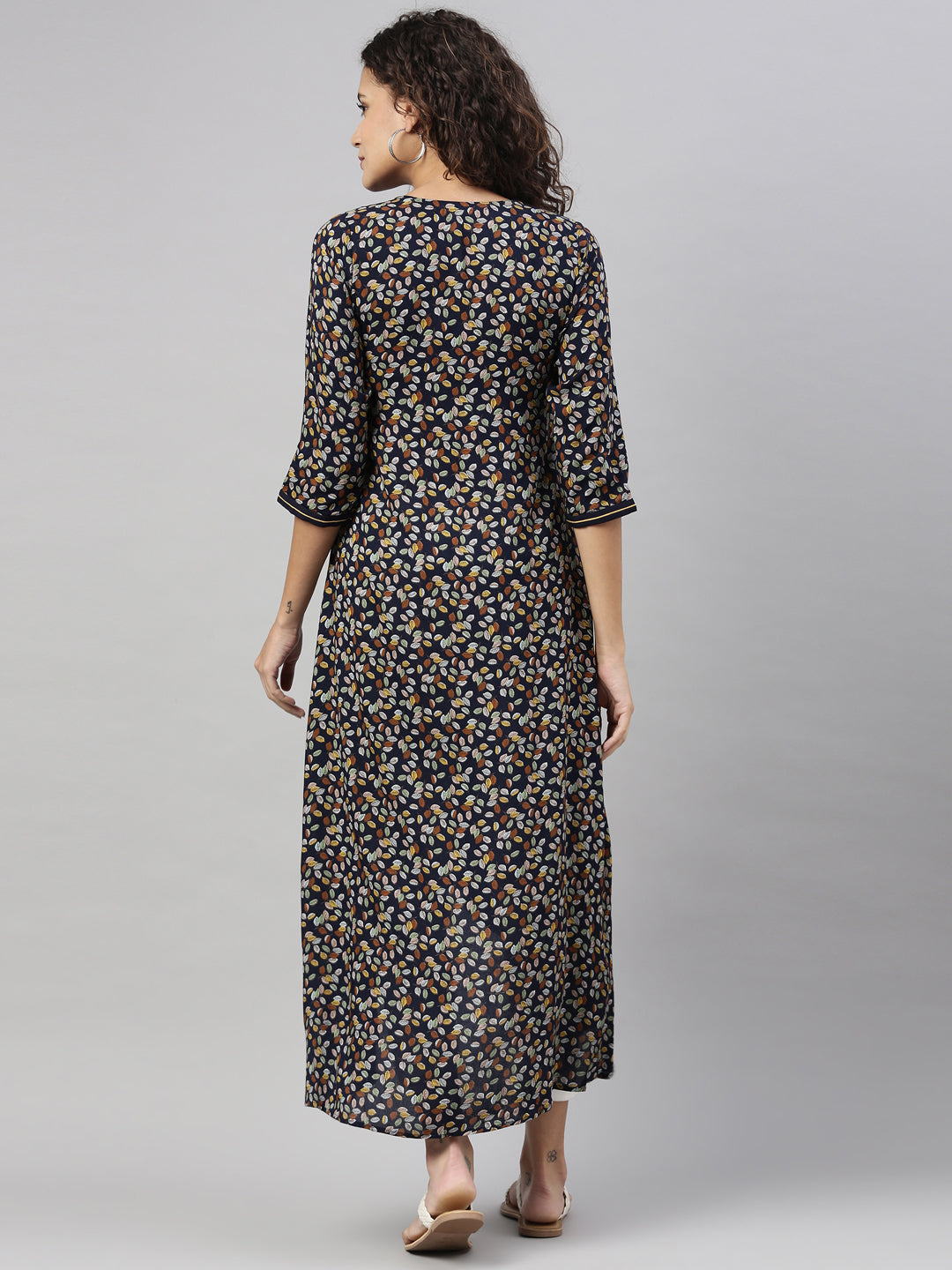 Neerus Blue printed ethnic kurta for women - side view