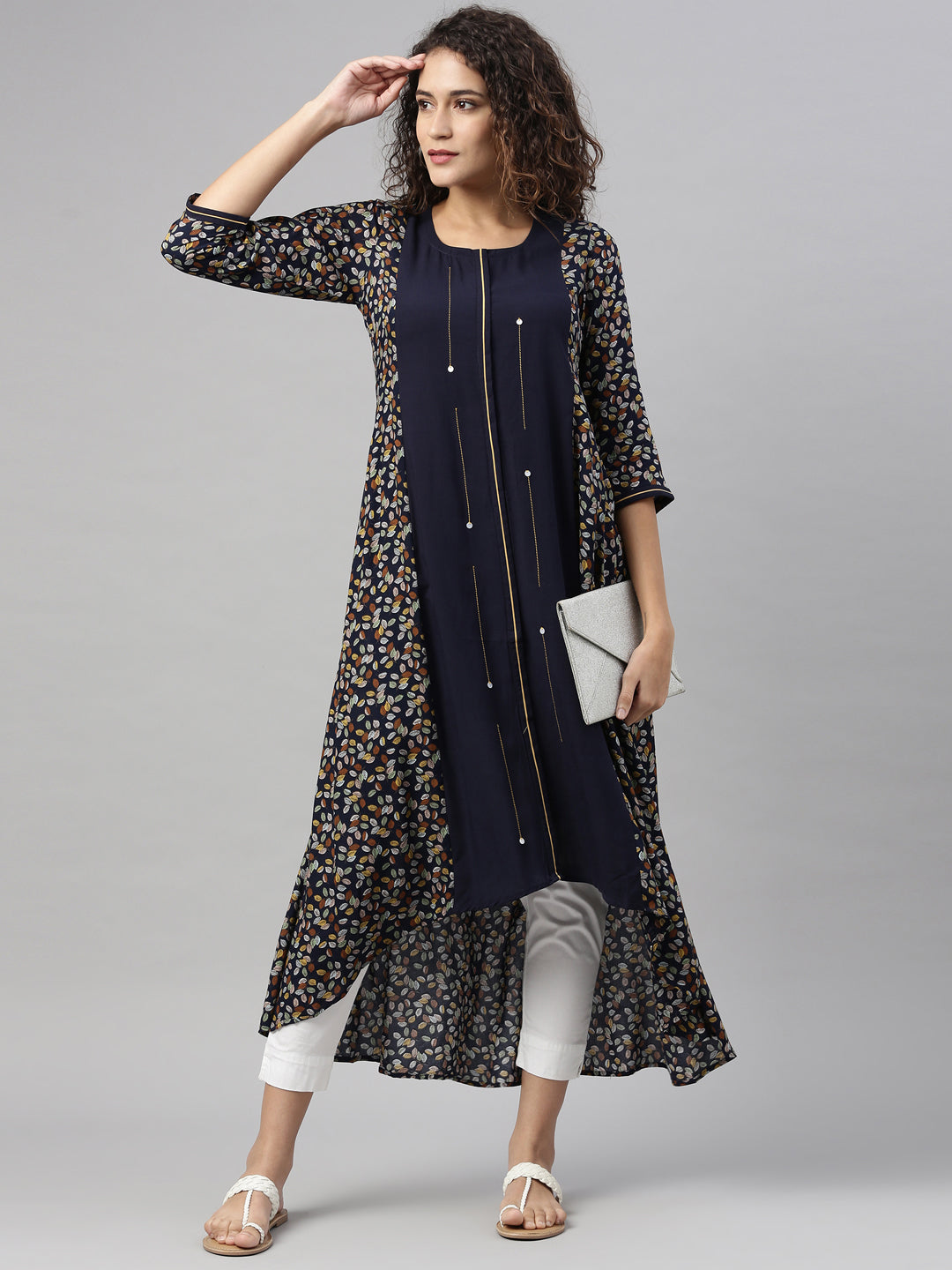 Neerus Blue printed ethnic kurta for women - detail view 2