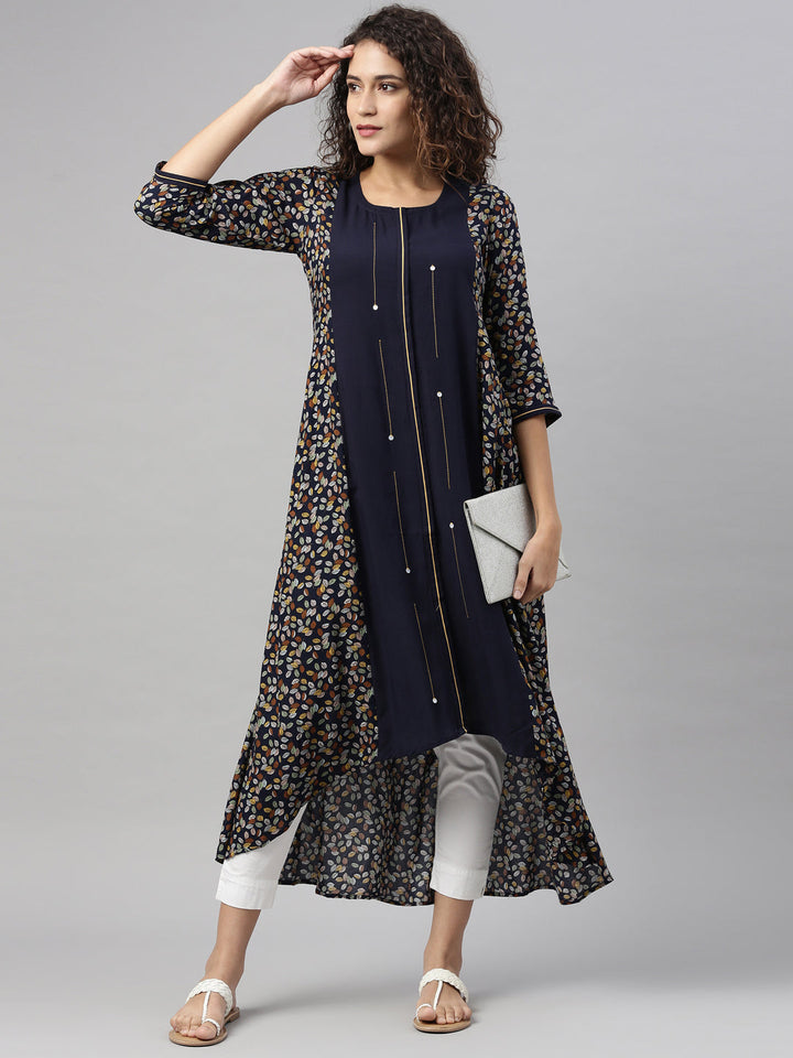 Neerus Blue printed ethnic kurta for women - detail view 2