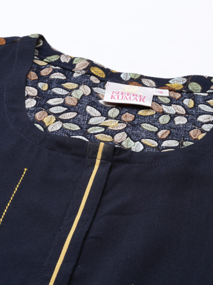 Neerus Blue printed ethnic kurta for women - detail view 1