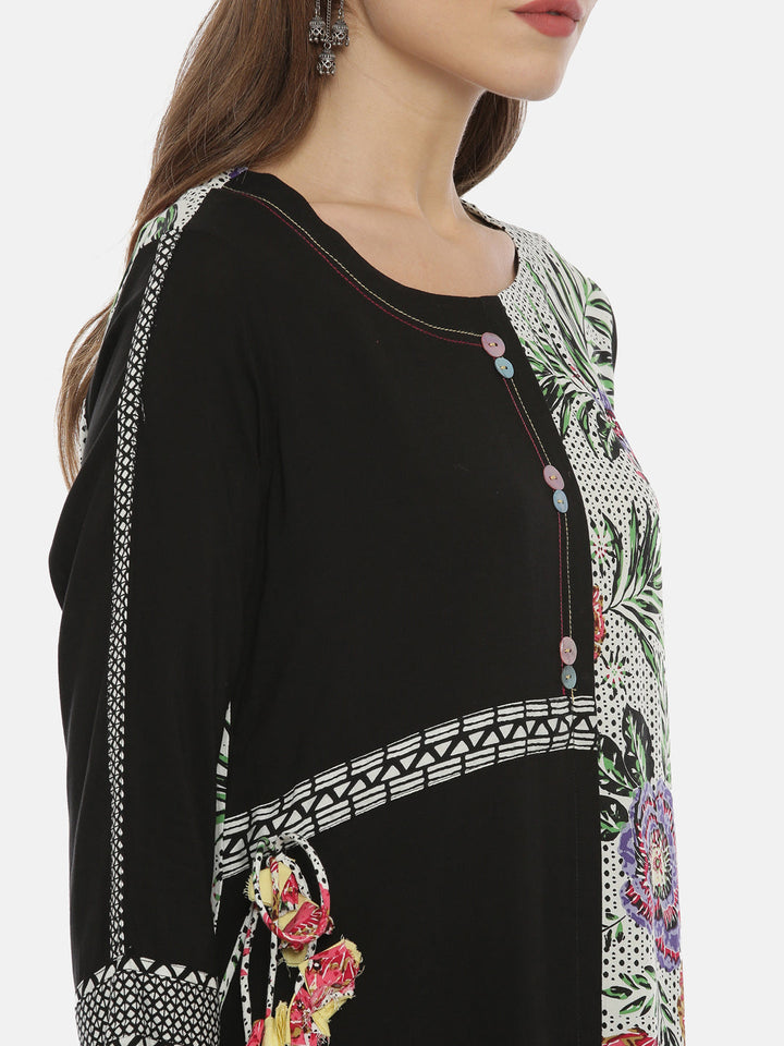 Neerus White viscose rayon printed high-low kurti - back view