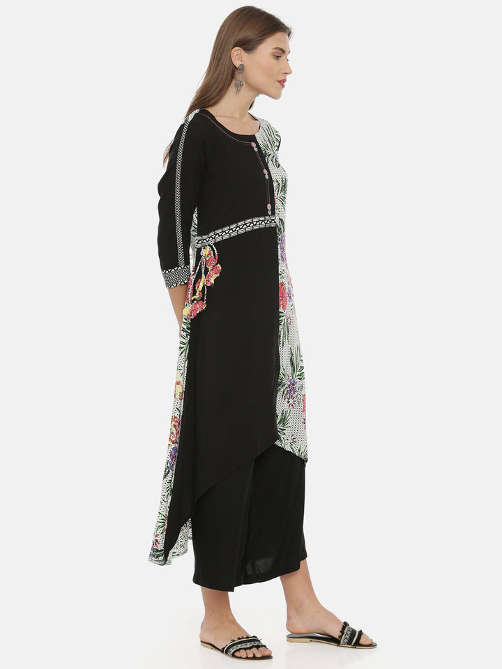Neerus White viscose rayon printed high-low kurti - detail view 1