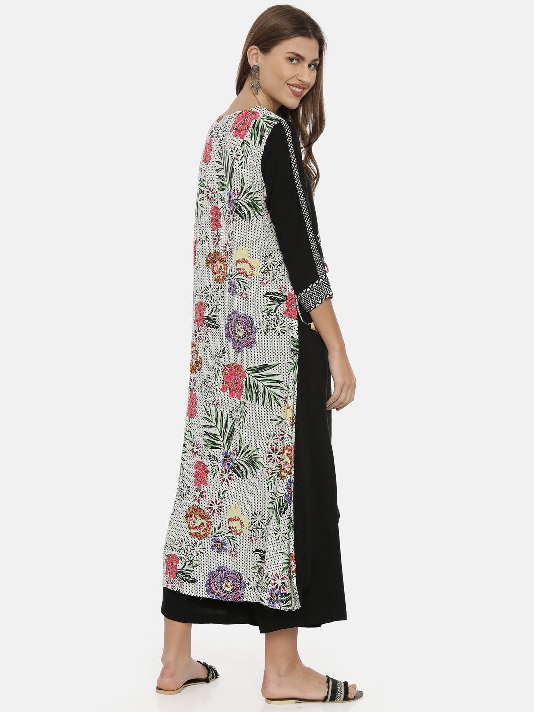 Neerus White viscose rayon printed high-low kurti - detail view 2