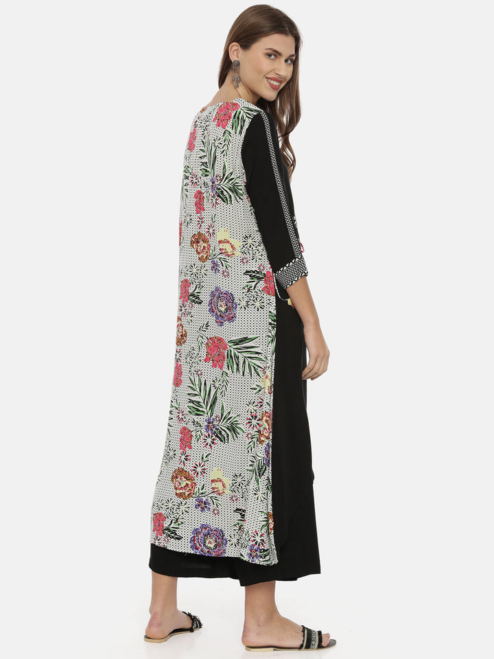Neerus White viscose rayon printed high-low kurti - detail view 2