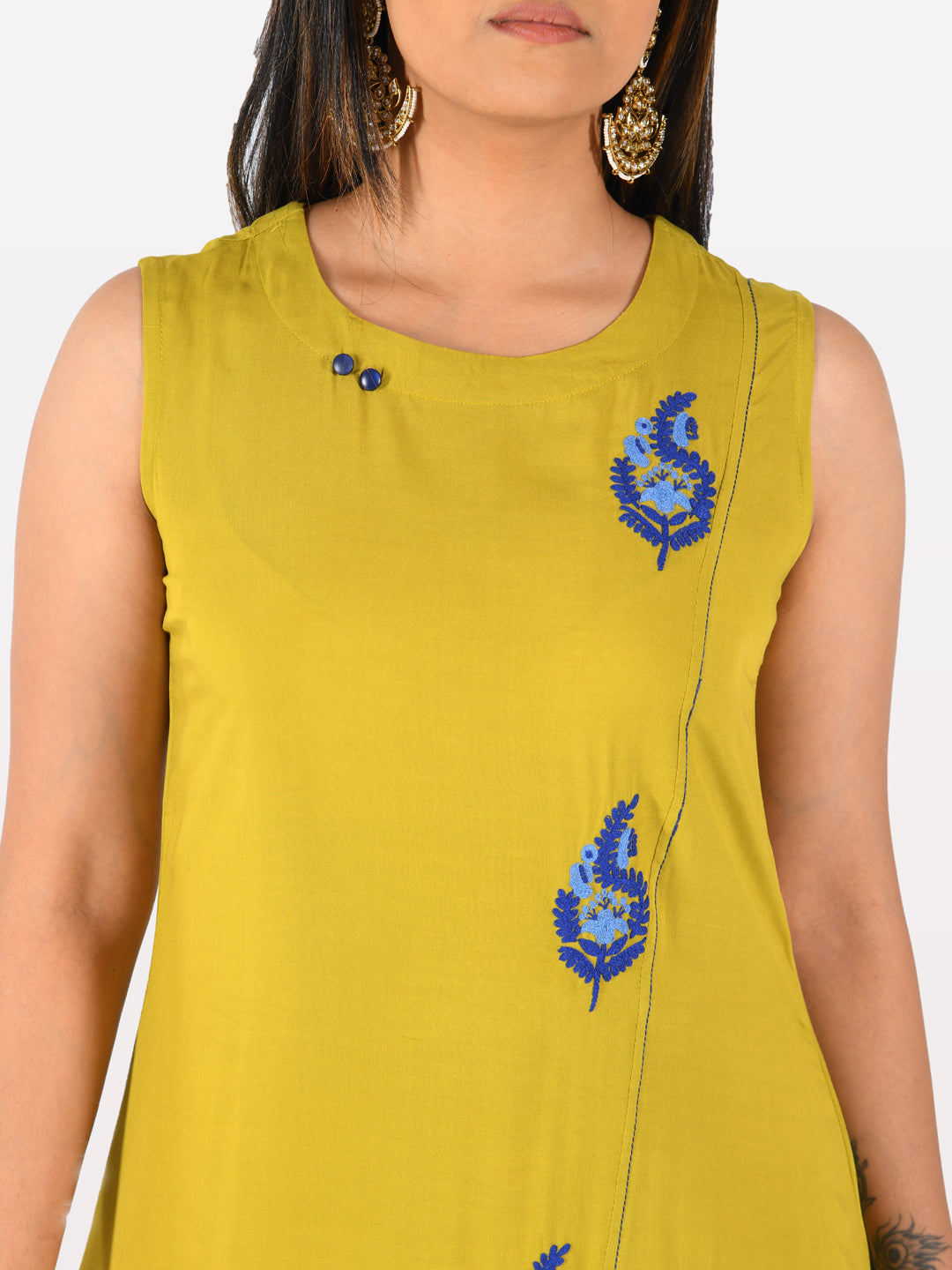 Neerus Green rayon embroidered high-low kurta - back view