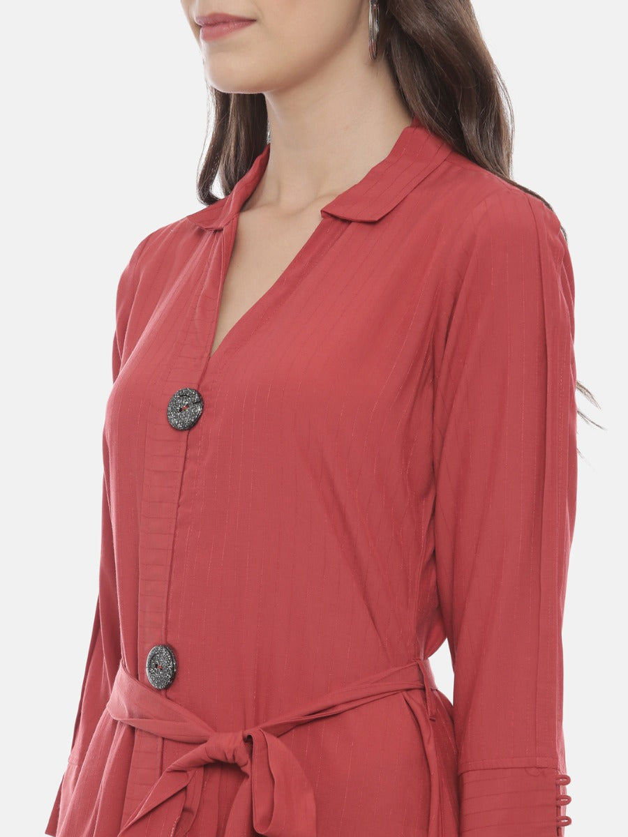 Neerus Red muslin high-low kurta - back view