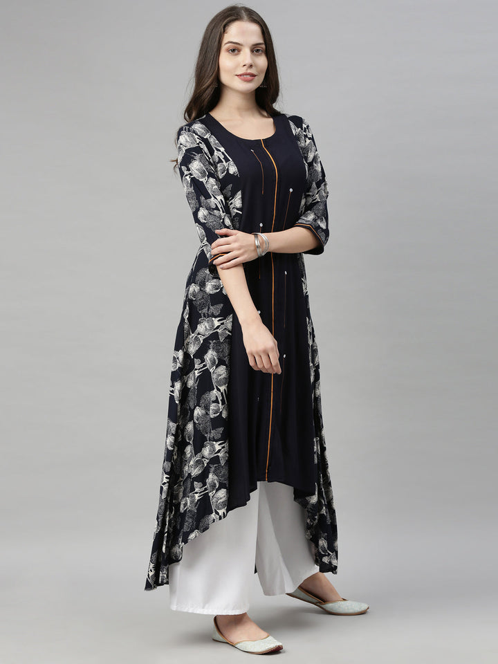 Neerus Blue printed high-low kurta - detail view 3