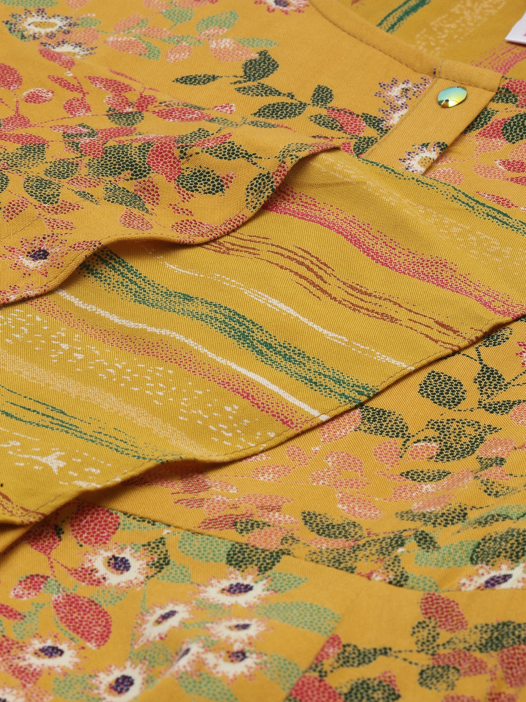 Neerus Yellow printed A-line kurti - detail view 4