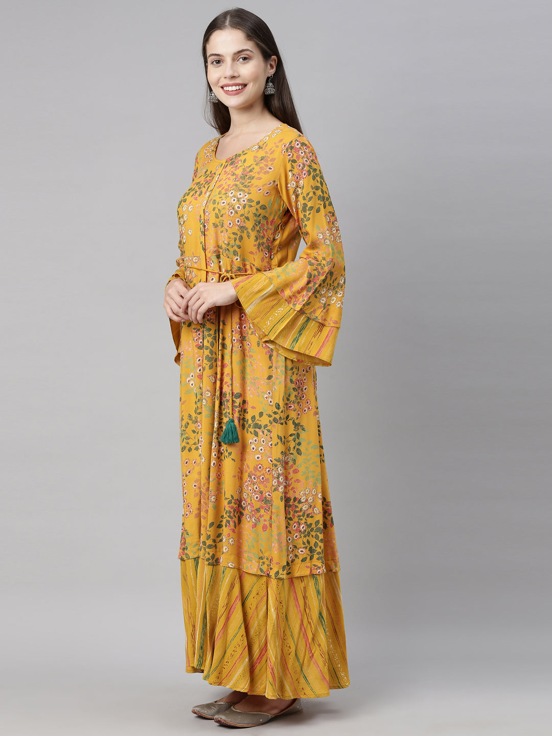 Neerus Yellow printed A-line kurti - side view