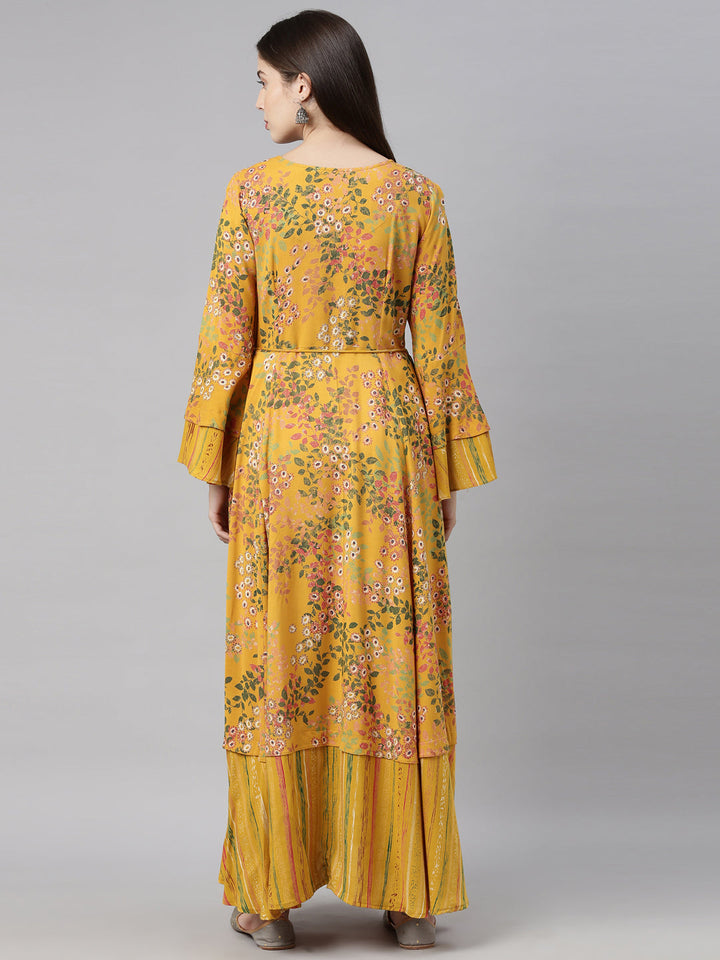 Neerus Yellow printed A-line kurti - detail view 2