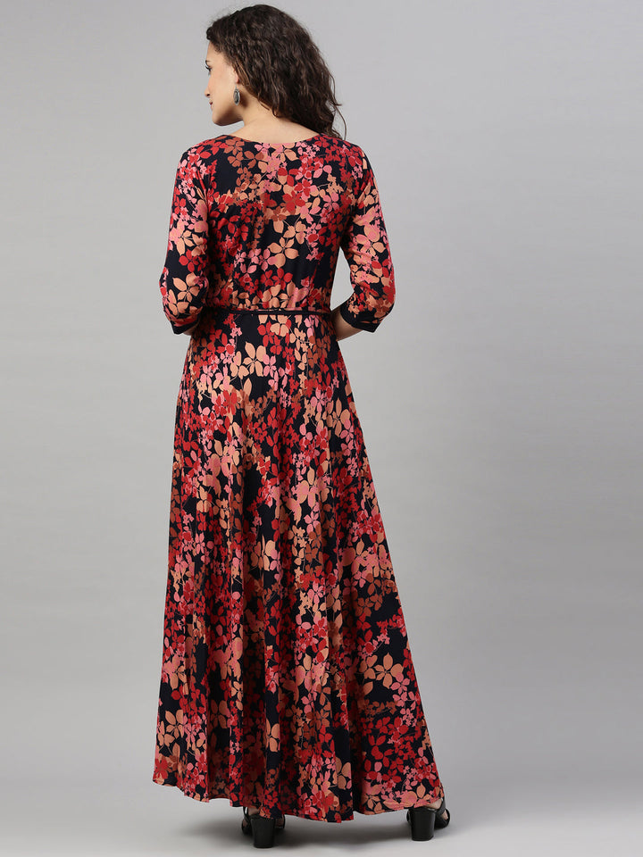 Neerus Orange rayon printed A-Line kurta - back view