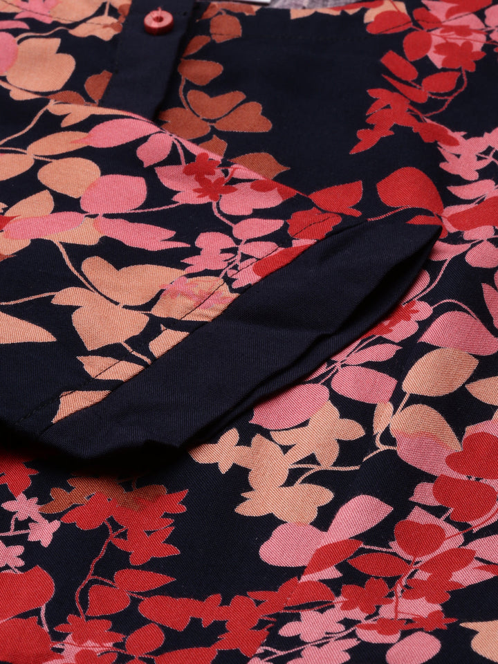 Neerus Orange rayon printed A-Line kurta - detail view 3
