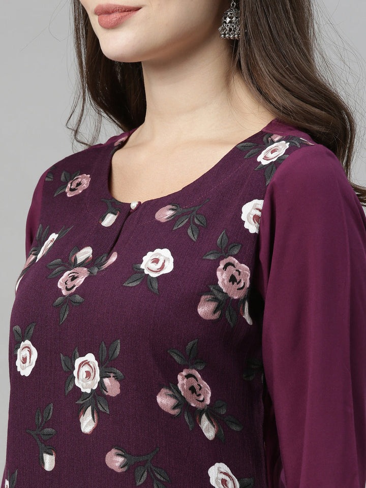 Neerus Purple rayon straight kurti - back view