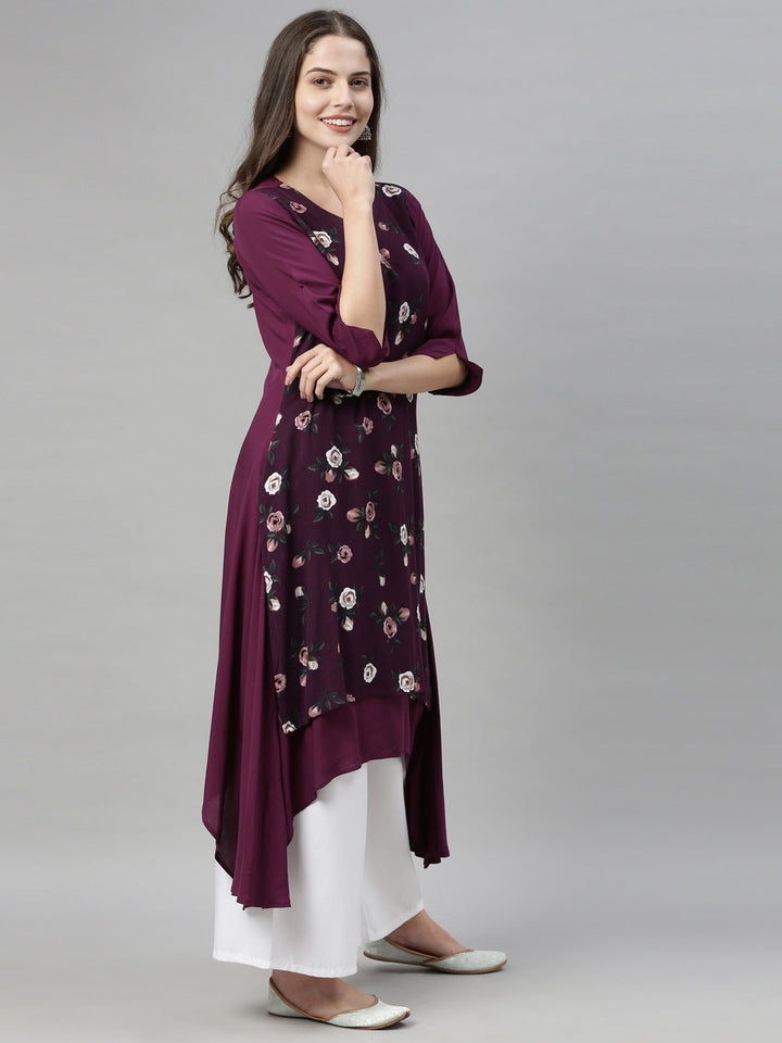 Neerus Purple rayon straight kurti - detail view 2