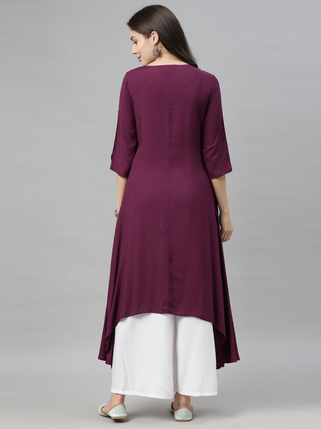 Neerus Purple rayon straight kurti - detail view 3