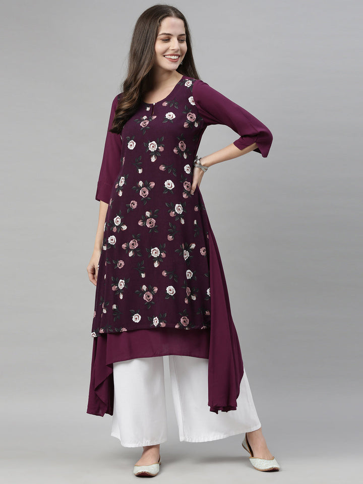 Neerus Purple rayon straight kurti - detail view 4
