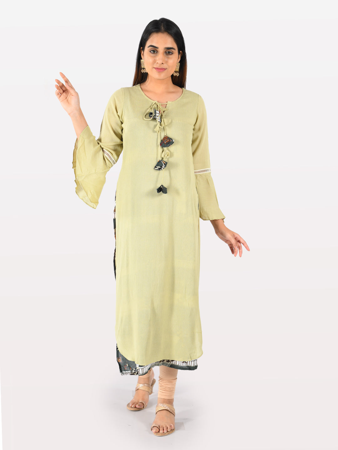 Neerus Green chiffon solid kurti - detail view 2