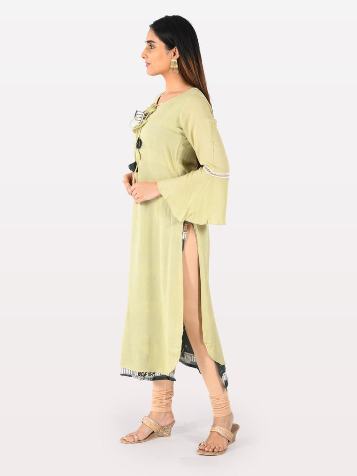 Neerus Green chiffon solid kurti - front view