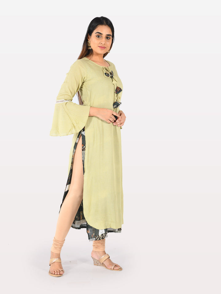 Neerus Green chiffon solid kurti - back view