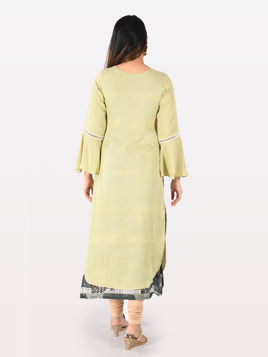 Neerus Green chiffon solid kurti - side view