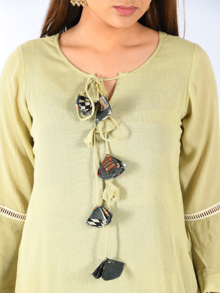 Neerus Green chiffon solid kurti - detail view 1