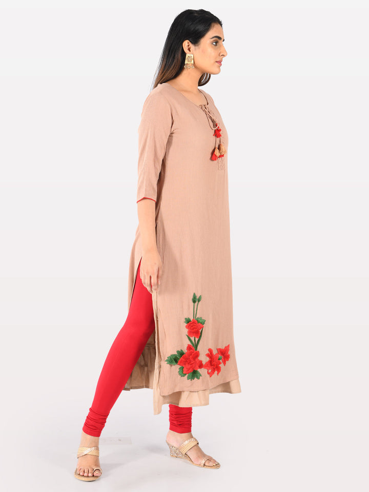 Neerus Beige chiffon kurta double shirt style - side view