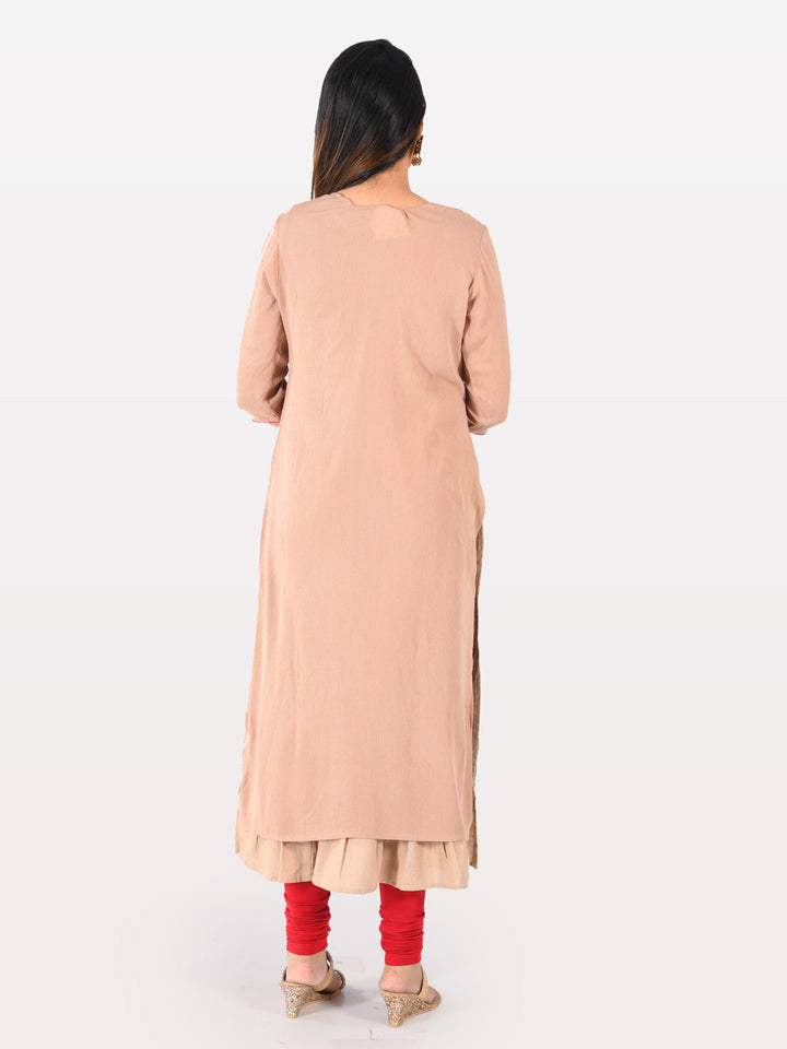 Neerus Beige chiffon kurta double shirt style - detail view 1