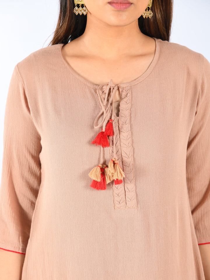 Neerus Beige chiffon kurta double shirt style - detail view 2