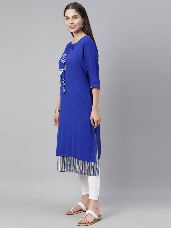 Neerus Blue chiffon straight kurti - detail view 2