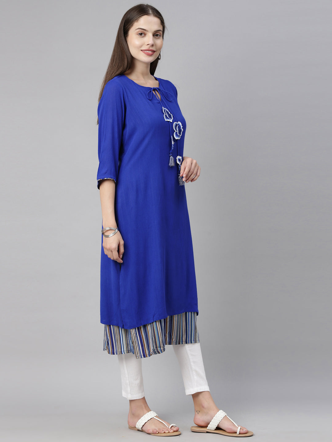 Neerus Blue chiffon straight kurti - detail view 3