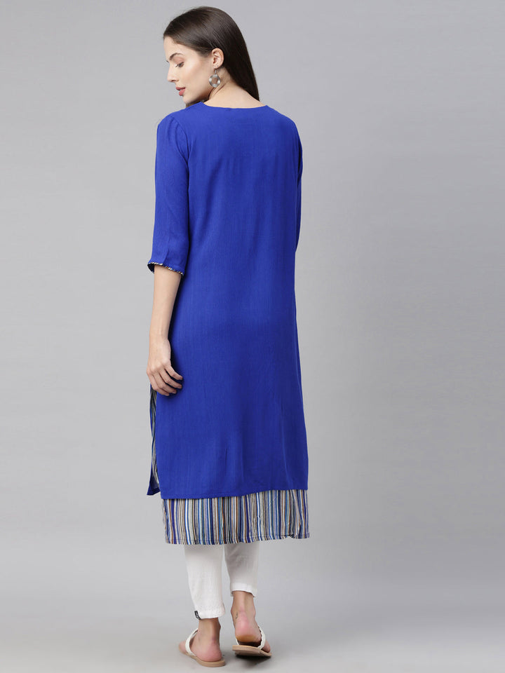 Neerus Blue chiffon straight kurti - detail view 4