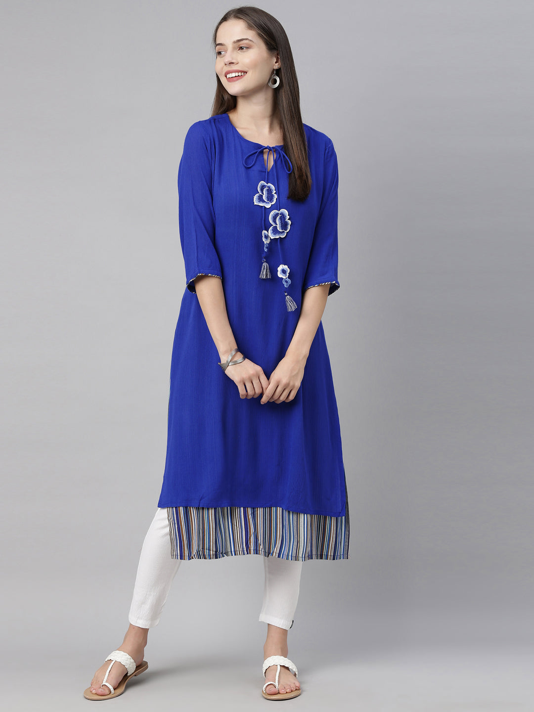 Neerus Blue chiffon straight kurti - detail view 5