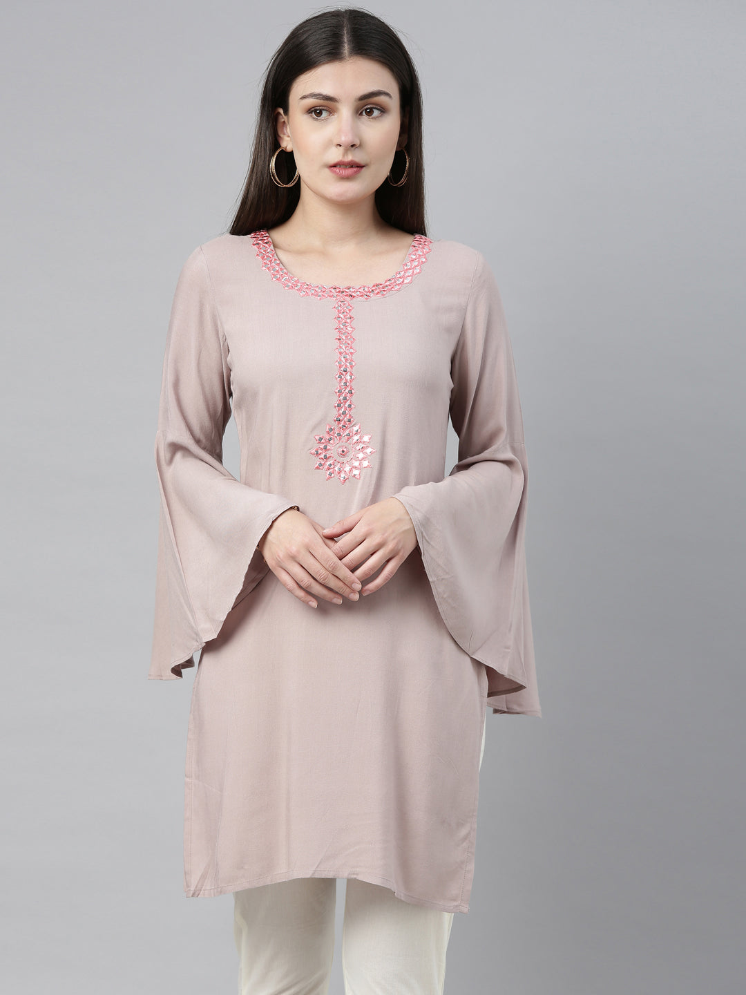Neerus Beige rayon palazzo set - detail view 5