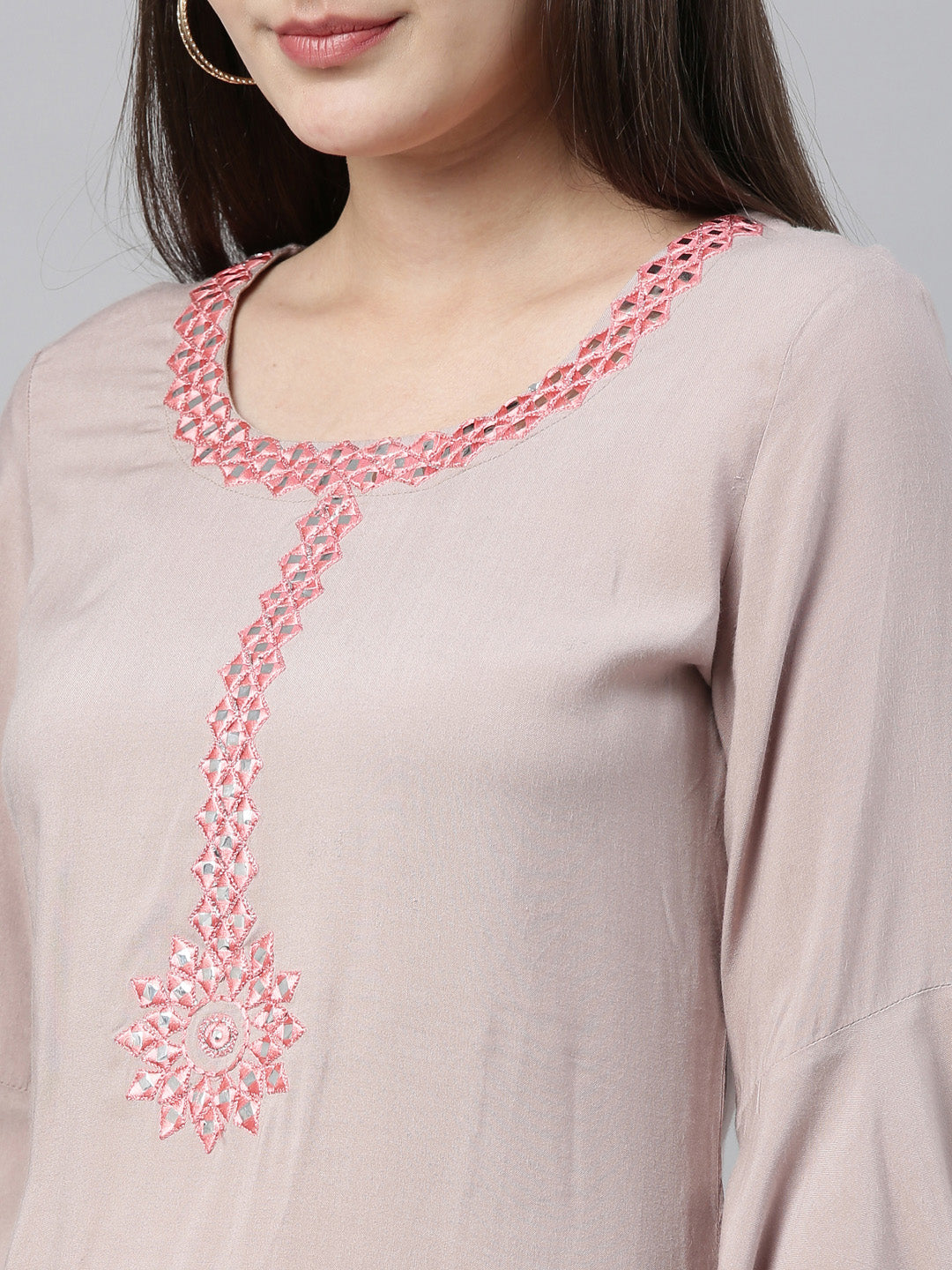 Neerus Beige rayon palazzo set - side view
