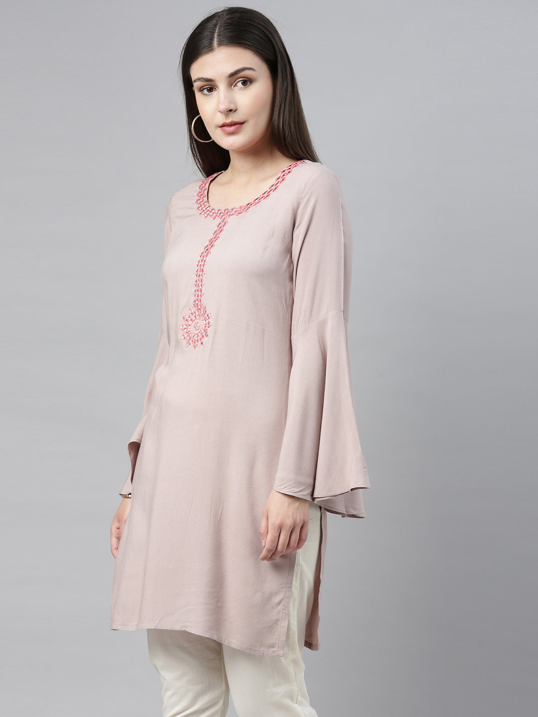 Neerus Beige rayon palazzo set - detail view 2