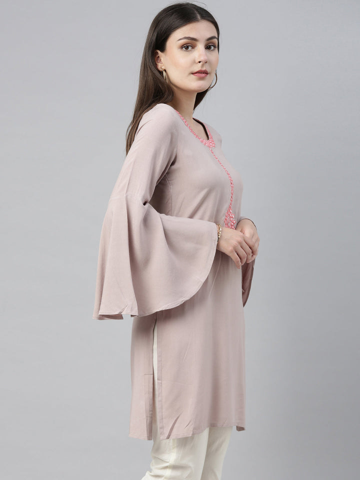 Neerus Beige rayon palazzo set - detail view 3