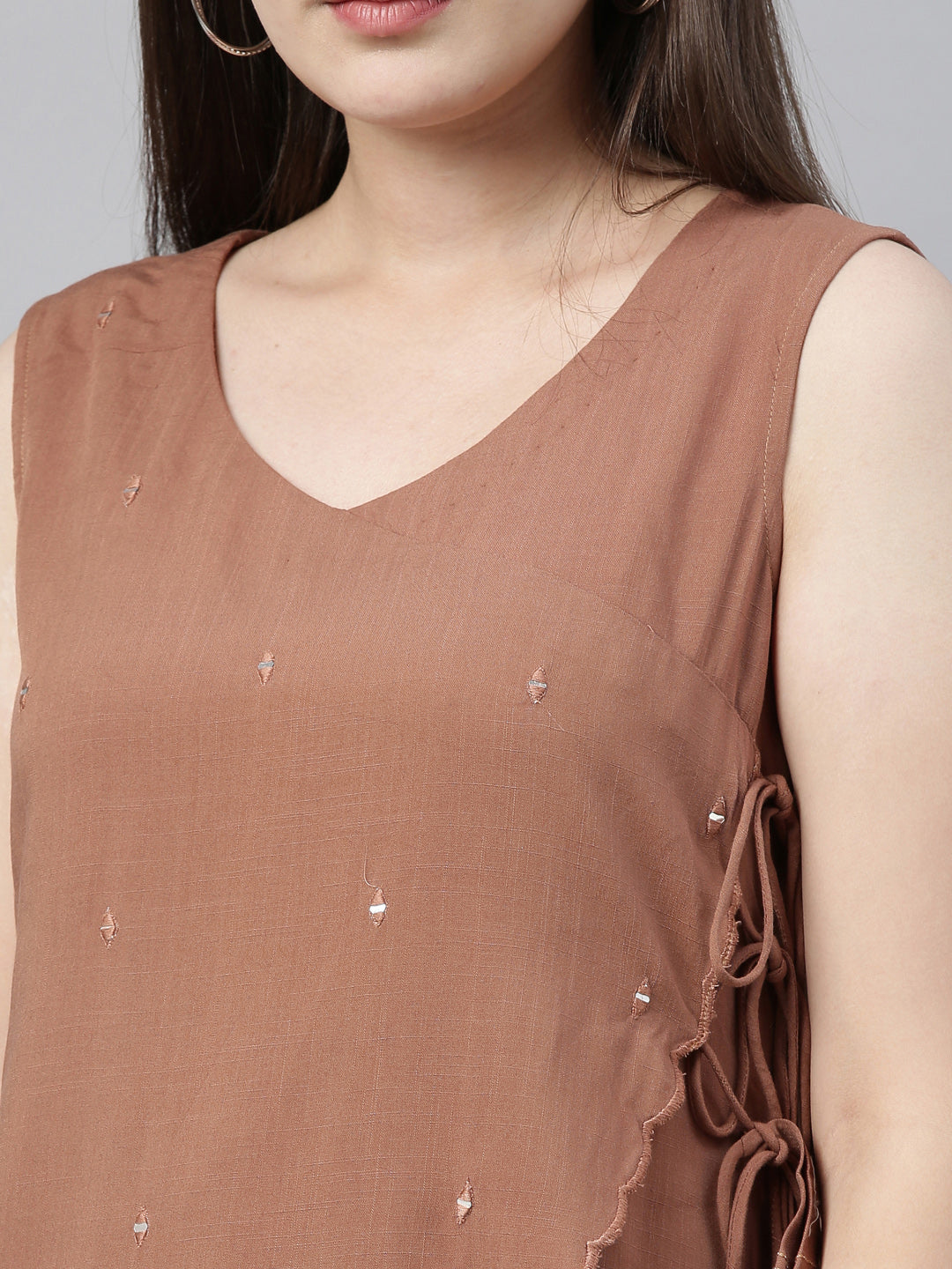 Neerus Brown embellished kurta set with palazzo - detail view 1