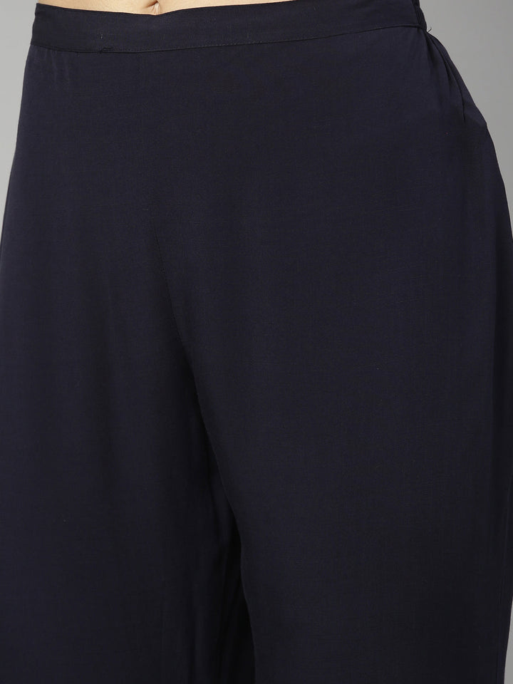 Neerus Blue Rayon Kurta Set with Palazzo - detail view 4