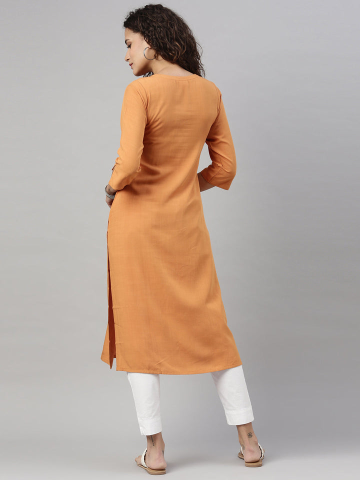 Neerus Yellow Rayon Embroidered Kurta - back view