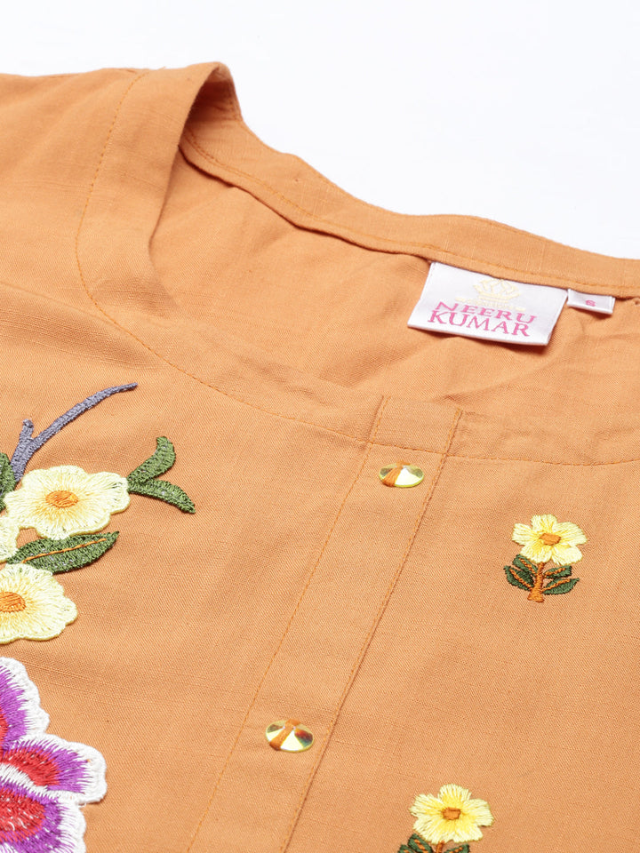 Neerus Yellow Rayon Embroidered Kurta - detail view 2