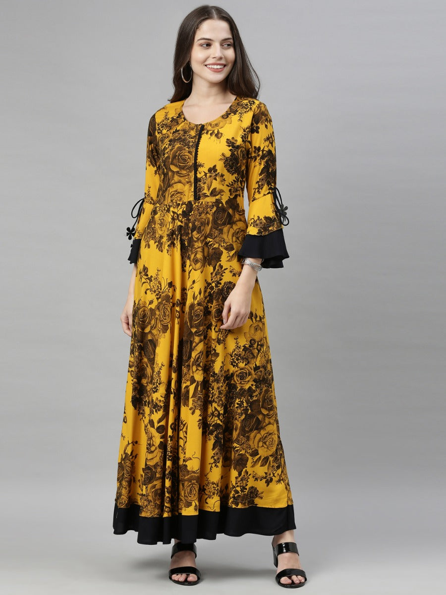 Neerus Yellow rayon solid gown - front view