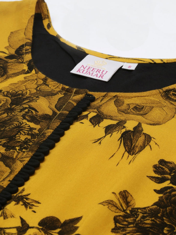 Neerus Yellow rayon solid gown - side view