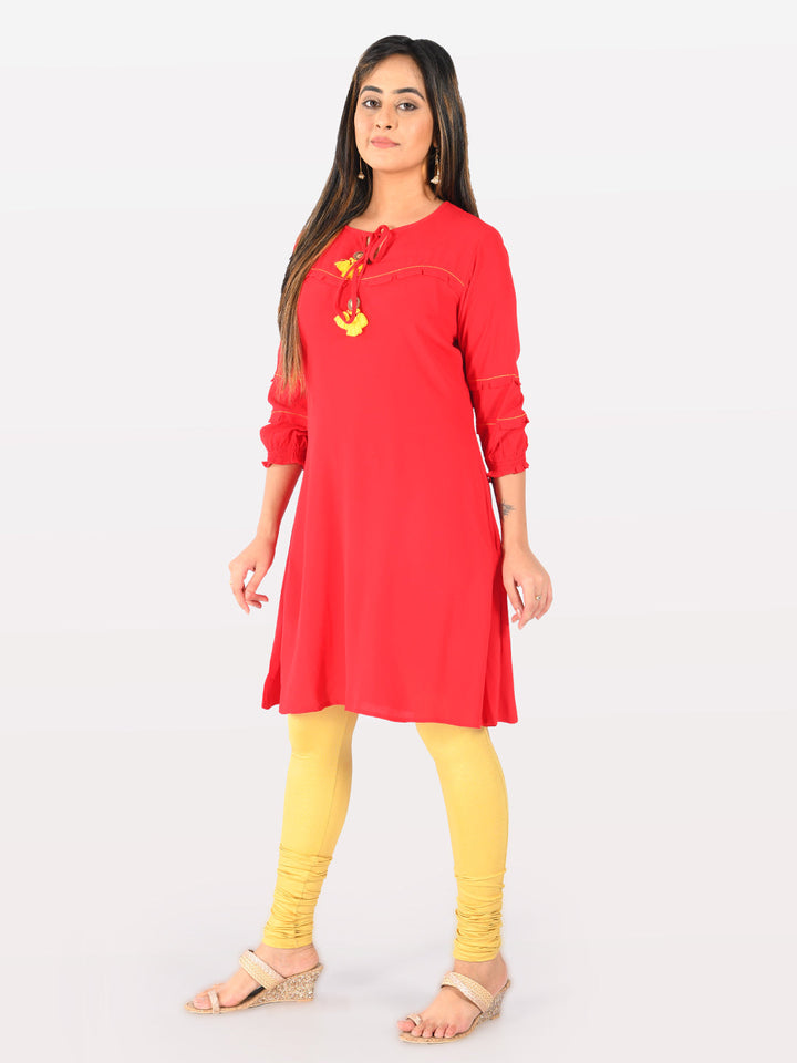Neerus Red A-Line kurta ethnic wear - back view