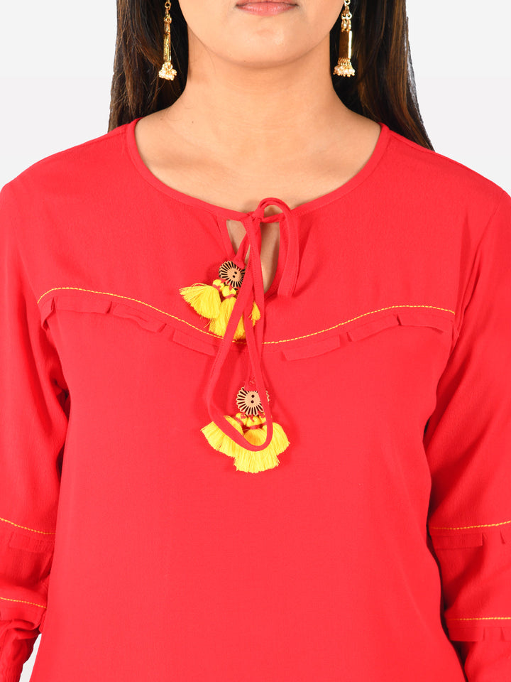 Neerus Red A-Line kurta ethnic wear - side view