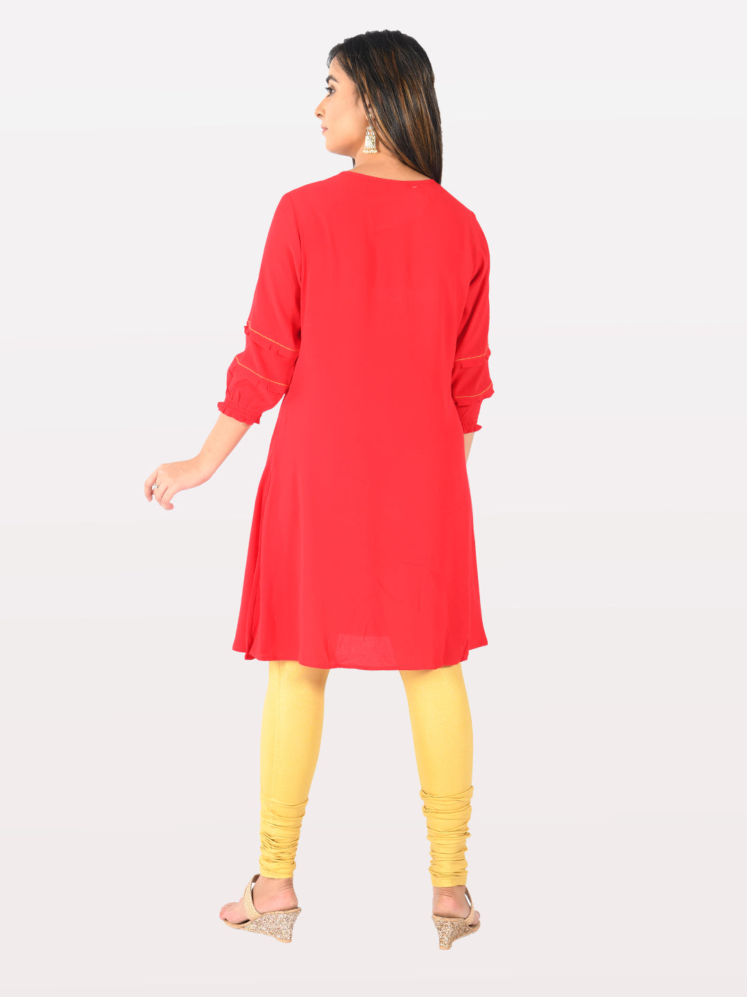Neerus Red A-Line kurta ethnic wear - detail view 1