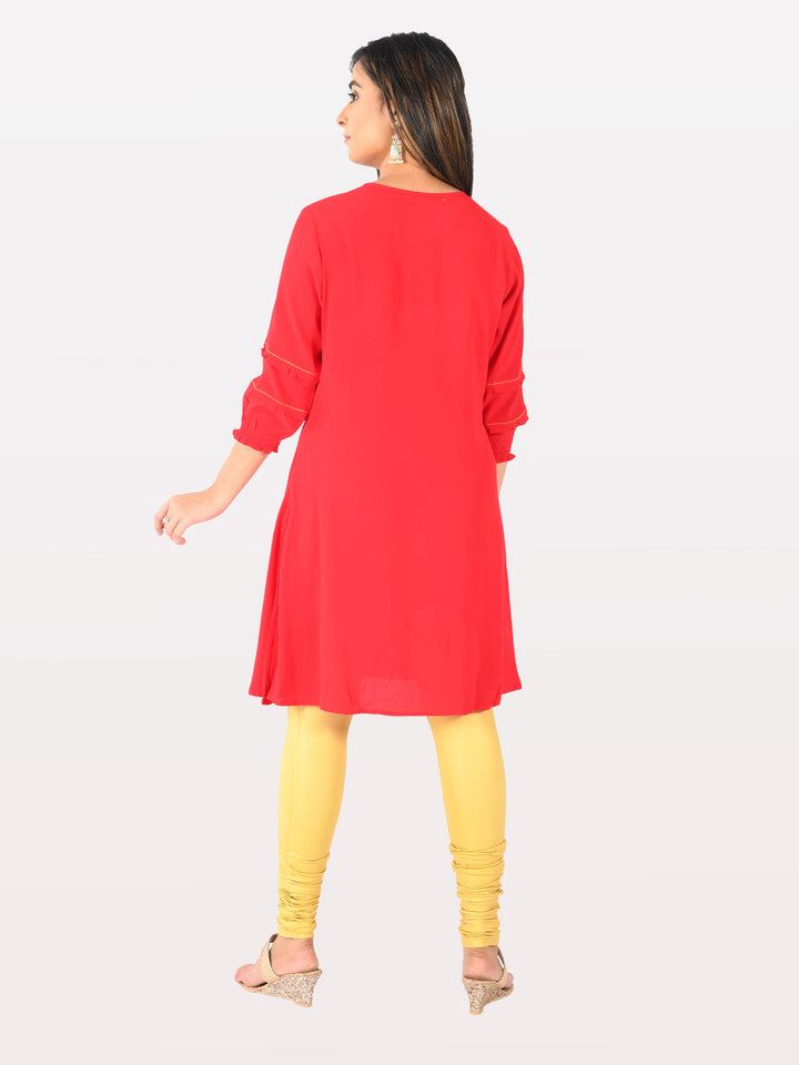 Neerus Red A-Line kurta ethnic wear - detail view 1