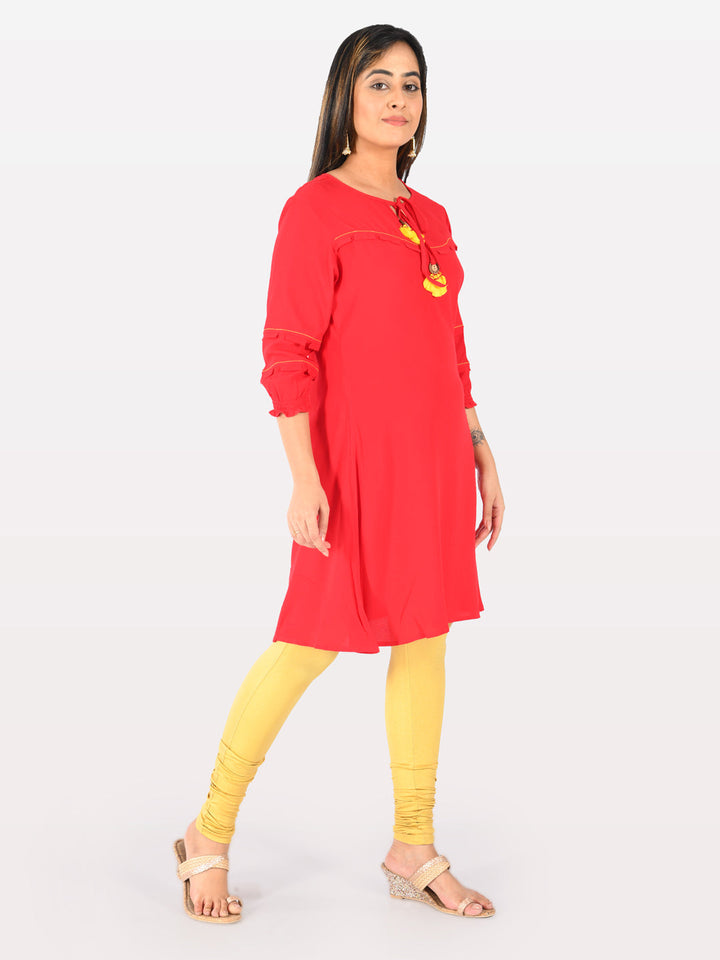 Neerus Red A-Line kurta ethnic wear - detail view 2
