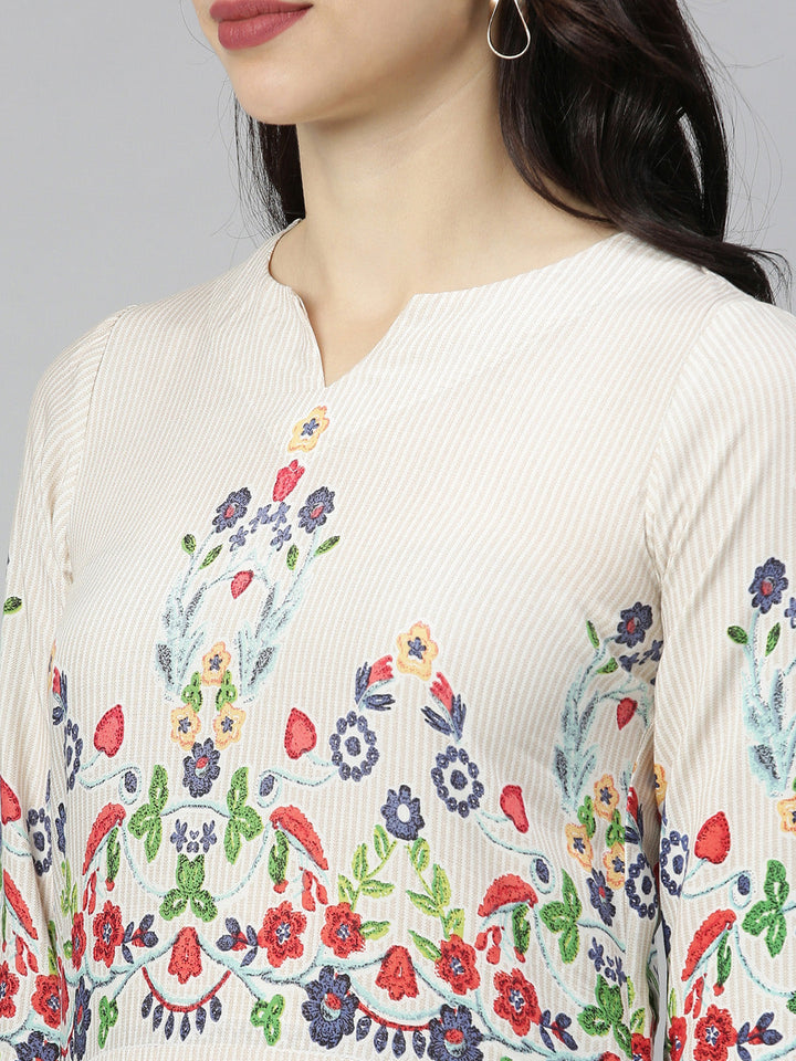 Neerus White embroidered straight kurta - back view