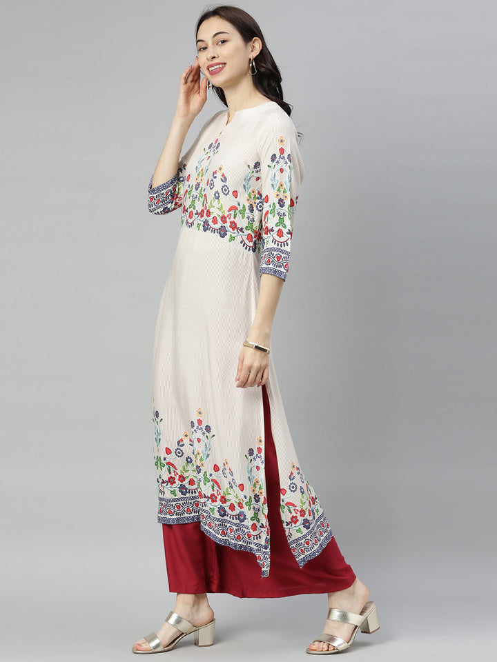 Neerus White embroidered straight kurta - detail view 2